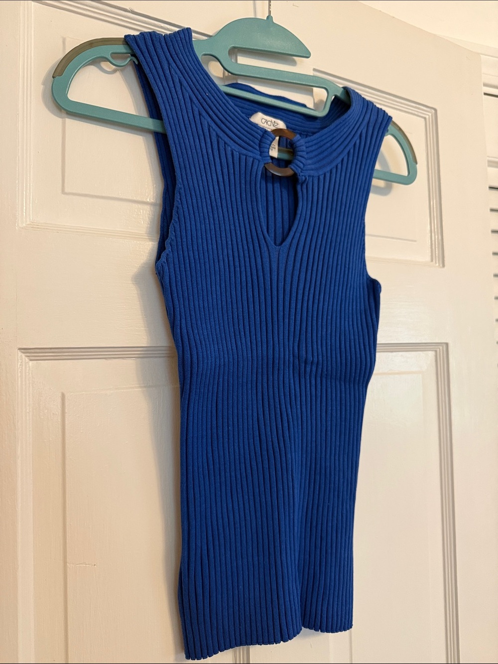 Cache Royal Blue Ribbed Tank with Keyhole Ring - Picture 3 of 6